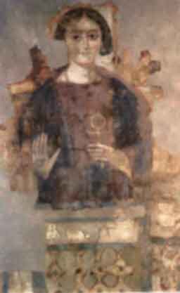 ربة الصليب ذي العروة؛ قماشة ملونة مكتشفة في أنتينوي، القرن 3-4: القرينة بما هي النفس ككل، واهبة الحياة والسلام
