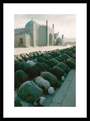 Afghan men pray near the mosque in Mazar-I-Sharif